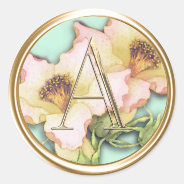 Sticker Rond TOUTES LES INITIALES Gold Monogramme Pink Lillies (Devant)