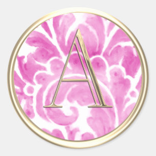 Sticker Rond TOUTES LES INITIALES Gold Monogramme Pink Plume