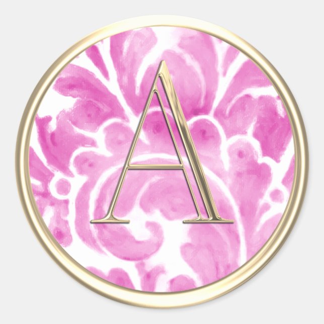 Sticker Rond TOUTES LES INITIALES Gold Monogramme Pink Plume (Devant)