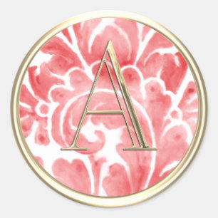 Sticker Rond TOUTES LES INITIALES Gold Monogramme Red Plume