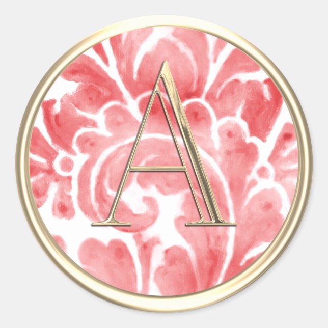 Sticker Rond TOUTES LES INITIALES Gold Monogramme Red Plume (Devant)