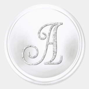 Sticker Rond TOUTES LES INITIALES Monogramme argenté 3 Blanc
