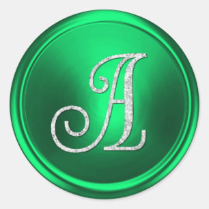 Sticker Rond TOUTES LES INITIALES Monogramme argenté 3 vert Kel