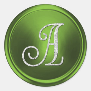 Sticker Rond TOUTES LES INITIALES Monogramme argenté 3 Vert oli