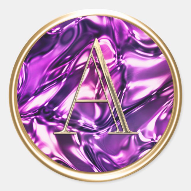 Sticker Rond TOUTES LES INITIALES Monogramme d'or sur Purple Wa (Devant)