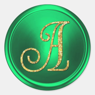 Sticker Rond TOUTES LES INITIALES Monogramme or 3 vert Kelly