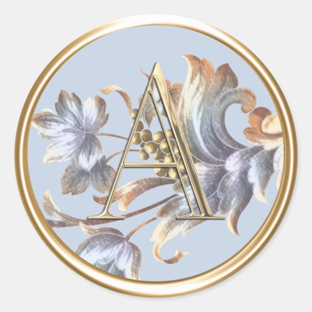 Sticker Rond TOUTES LES INITIALES Monogramme or sur Blue Acanth (Devant)