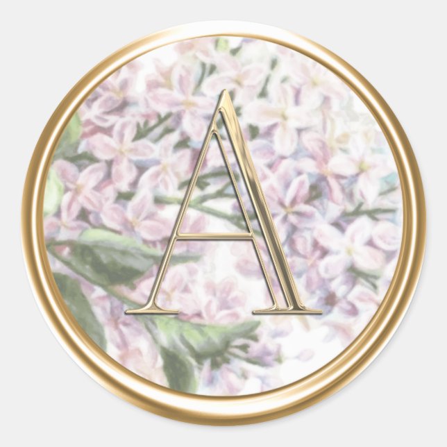 Sticker Rond TOUTES LES INITIALES Monogramme or sur Lilacs viol (Devant)