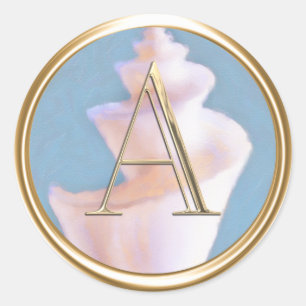 Sticker Rond TOUTES LES INITIALES Monogramme Shell Beach Océan 
