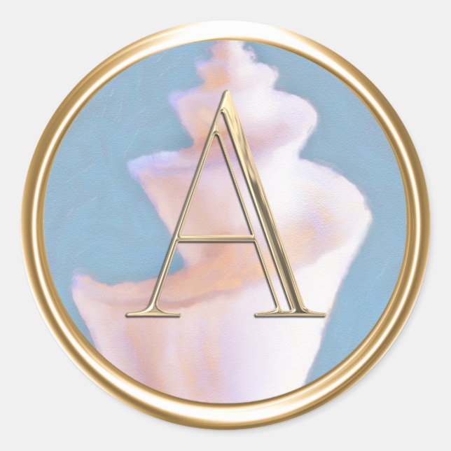 Sticker Rond TOUTES LES INITIALES Monogramme Shell Beach Océan  (Devant)
