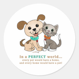 Sticker Rond Toutou et MeeYow (traitement Adoption-Humanitaire