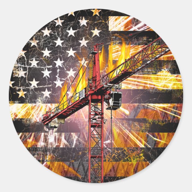 Sticker Rond Tower Crane Operator Flag (Devant)