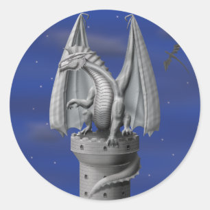 Sticker Rond Tower Guardian - Dragon d'argent
