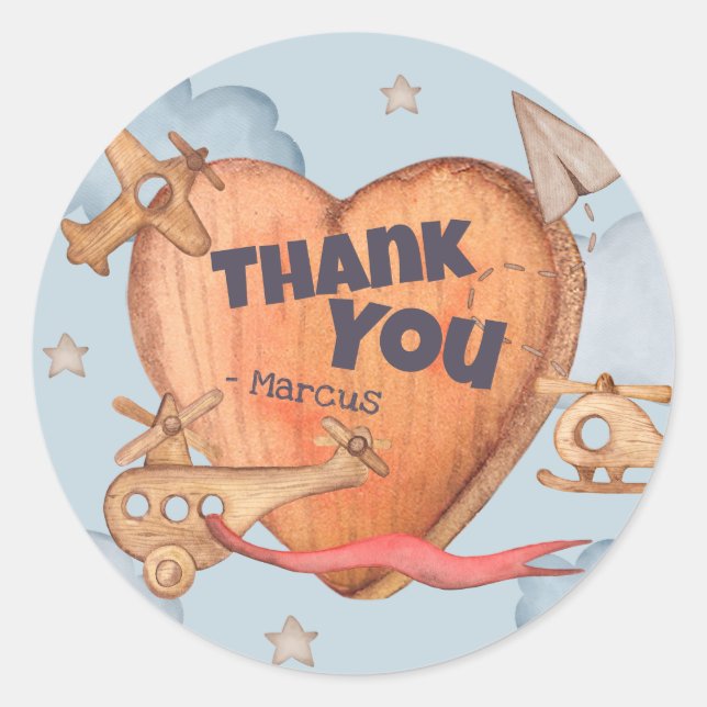 Sticker Rond Toy Avion Boy Anniversaire Merci (Devant)