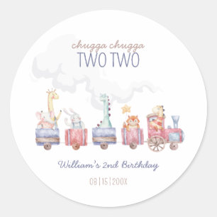 Sticker Rond Toy Train All Aboard Anniversaire invitation, Zoo 