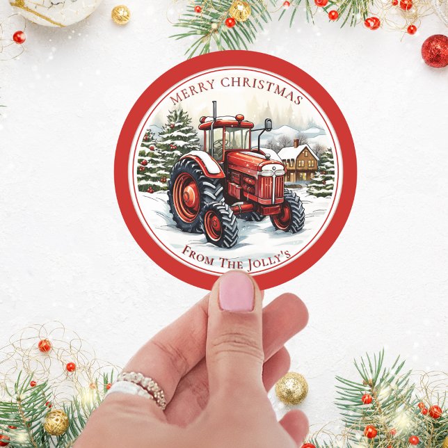 Sticker Rond Tracteur agricole personnalisé Noël (Créateur téléchargé)