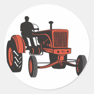Sticker Rond Tracteur agricole rouge vintage Rétro agriculteur