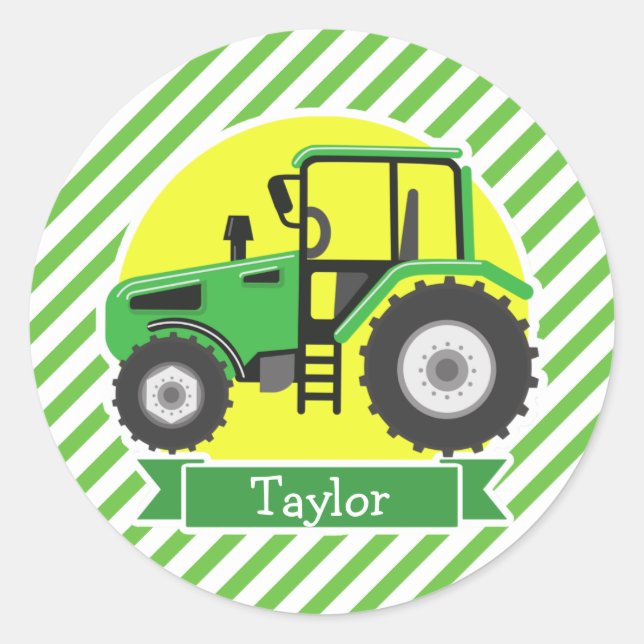 Sticker Rond Tracteur agricole vert avec jaune; vert et blanc (Devant)