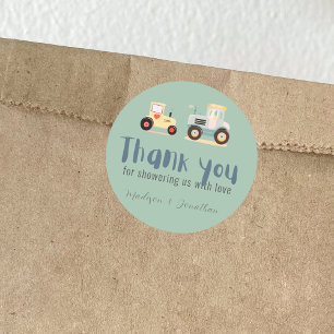 Sticker Rond Tracteur conducteur ferme garçon baby shower merci