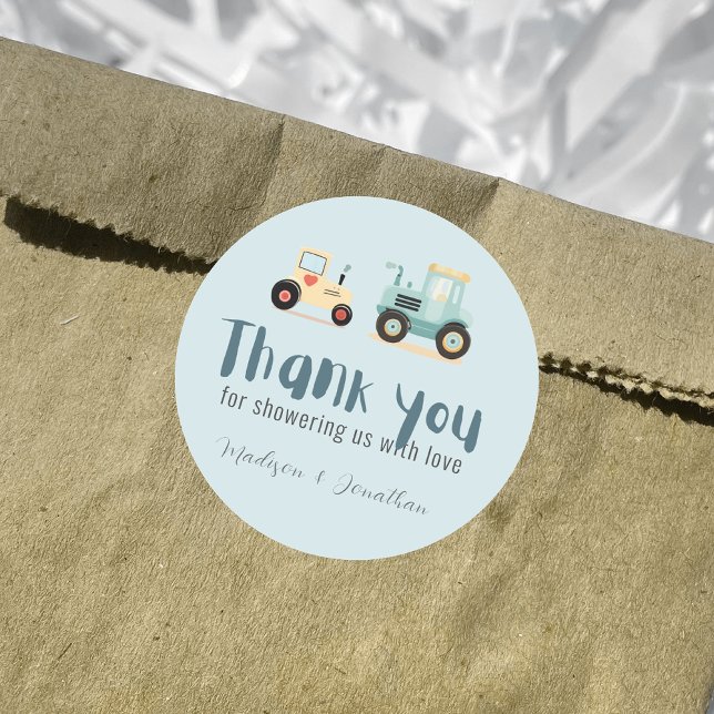 Sticker Rond Tracteur conducteur ferme garçon baby shower merci (Créateur téléchargé)