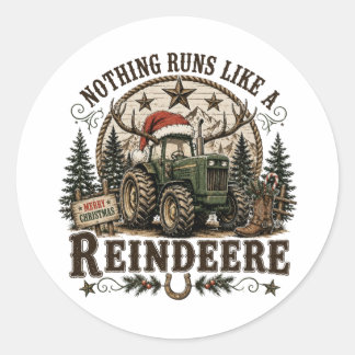 Sticker Rond Tracteur de Noël Renne