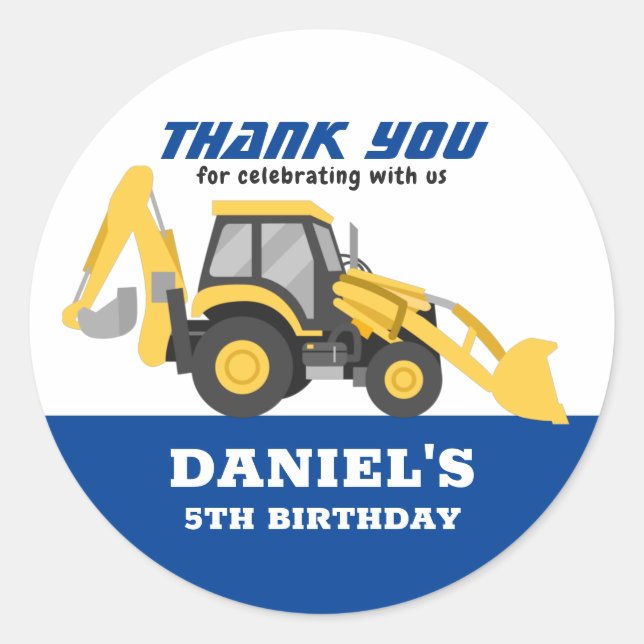 Sticker Rond Tracteur Jaune pour Enfants Garçons fête d'anniver (Devant)