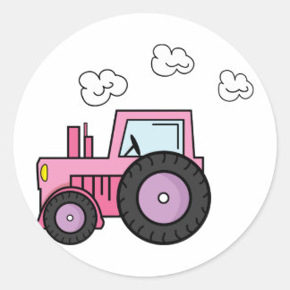 Sticker Rond Tracteur rose