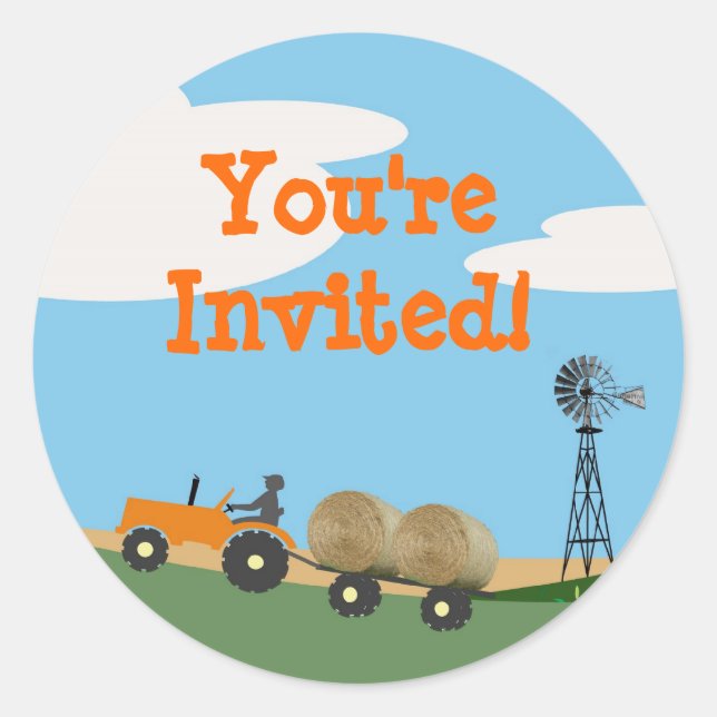 Sticker Rond Tracteur sur l'enveloppe du Farm Party : Orange Tr (Devant)