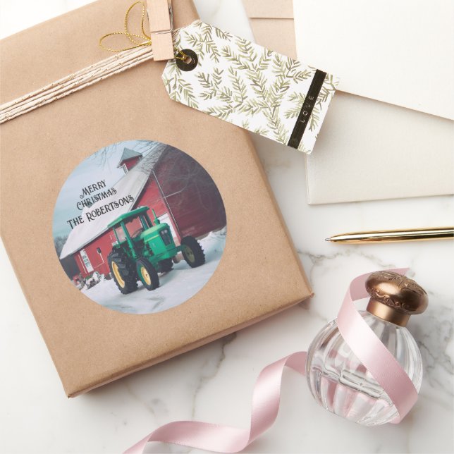 Sticker Rond Tracteur vert et grange rouge (Cadeaux)