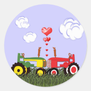 Sticker Rond Tracteurs de baiser sous les coeurs