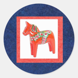 Sticker Rond Traditionnel scandinave de cheval de Dala de