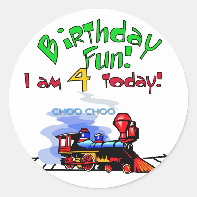 Sticker Rond Train 4th Birthday Tshirts et cadeaux (Devant)
