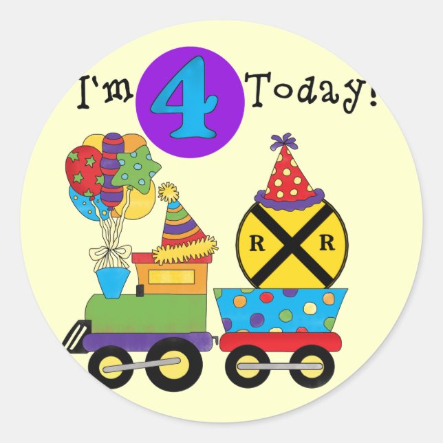 Sticker Rond Train d'anniversaire 4e Anniversaire Tshirts et ca (Devant)