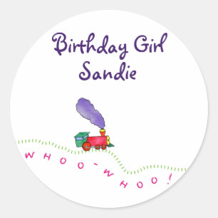 Sticker Rond Train de fille d'anniversaire (le nom de l'enfant)