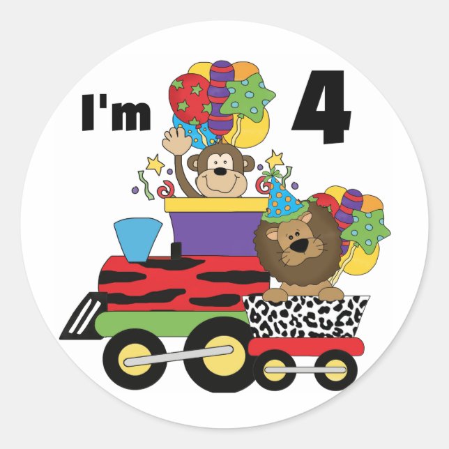 Sticker Rond Train de la Jungle 4ème Anniversaire Tshirts et ca (Devant)