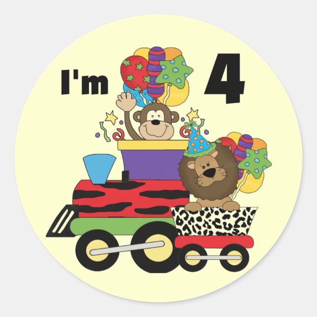 Sticker Rond Train de la Jungle 4ème Anniversaire Tshirts et ca (Devant)