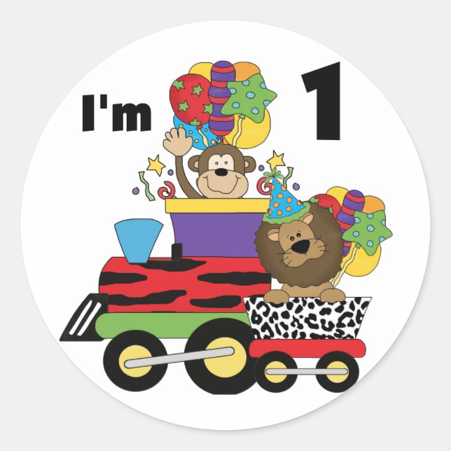 Sticker Rond Train Jungle 1er Anniversaire T-shirts et cadeaux (Devant)