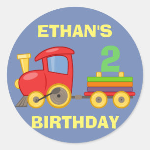 Sticker Rond Train Rouge Bleu Jaune 2ème Anniversaire