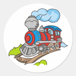 Sticker Rond Train rouge et bleu