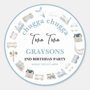 Sticker Rond Train Vintage 2e Anniversaire – Fête Choo Choo
