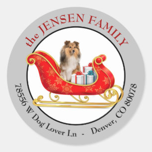 Sticker Rond Traîneau de Noël Chien de Berger des Shetland Adre