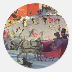 Sticker Rond Traîneau de Noël vintage, Amour et Romance
