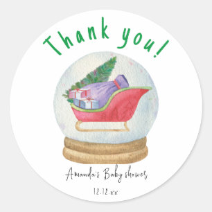Sticker Rond Traîneau du Père Noël - Merci pour la baby shower