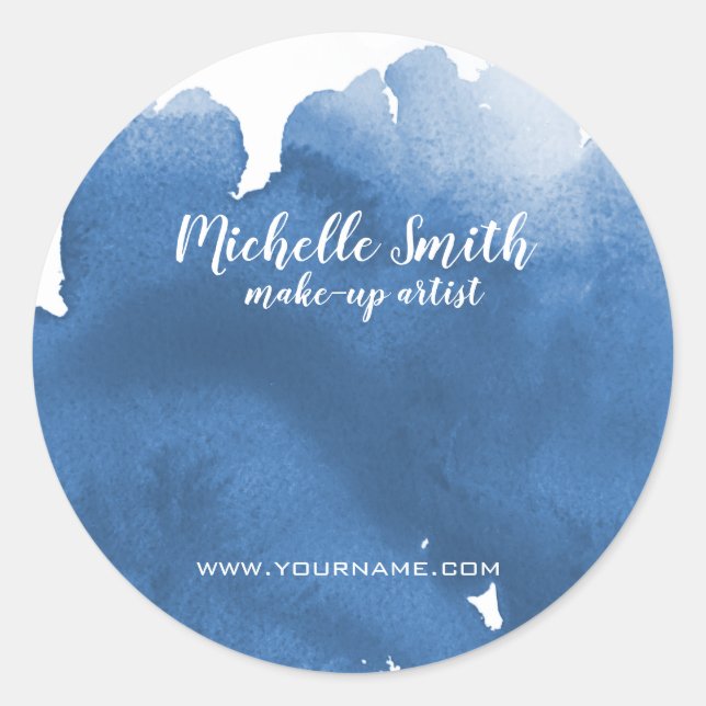 Sticker Rond trait de brosse Abstrait couleur bleu aquarelle (Devant)