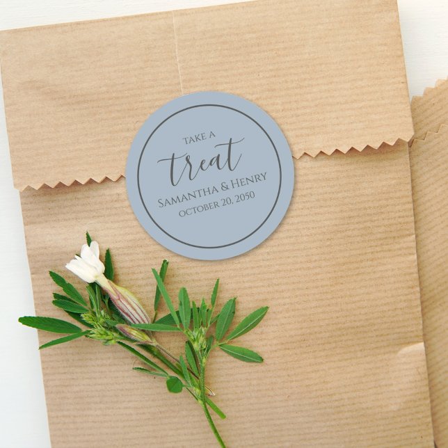Sticker Rond Trait de mariage bleu poussiéreux, écriture callig (Créateur téléchargé)