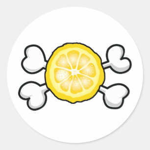 Sticker Rond tranche de citron Crâne et os entrecroisés