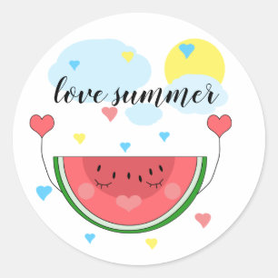 Sticker Rond tranche de pastèque, texte, "J'aime l'été",