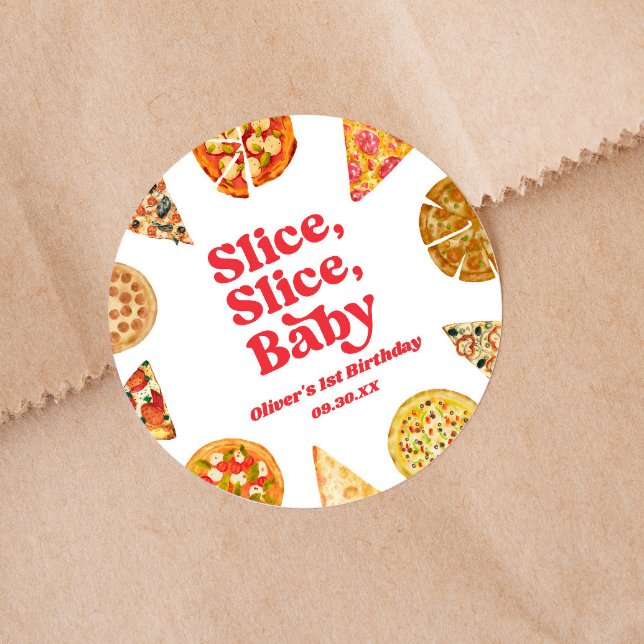 Sticker Rond Trancher, Trancher, Bébé ! Pizza fête d'anniversai (Créateur téléchargé)