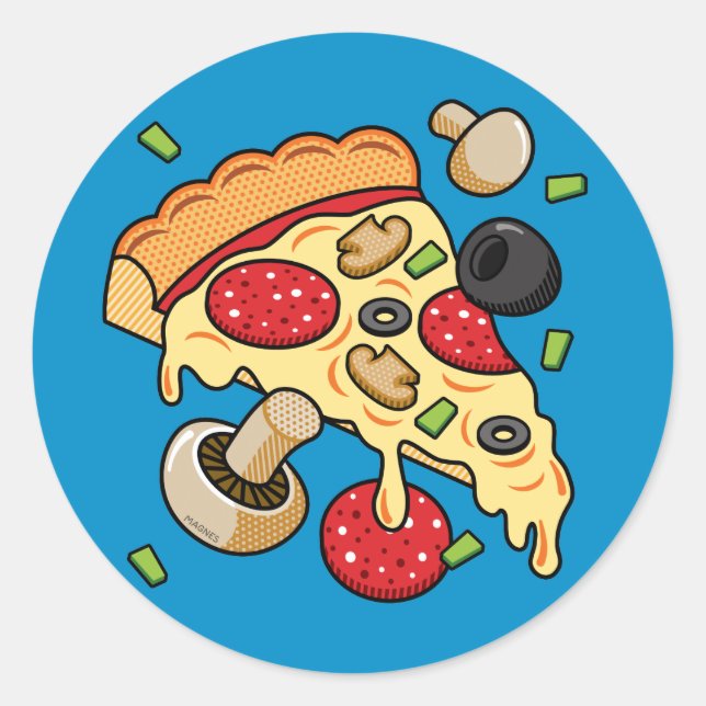Sticker Rond Tranches de pizza avec garnitures (Devant)