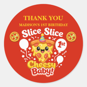 Sticker Rond Tranches Tranches Pizza Bébé Fromage 1er Anniversa